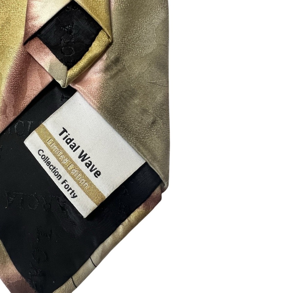 J. Garcia Tidal Wave Silk Tie Collection Forty Limited Edition Gold Tan Abstract - Picture 4 of 5
